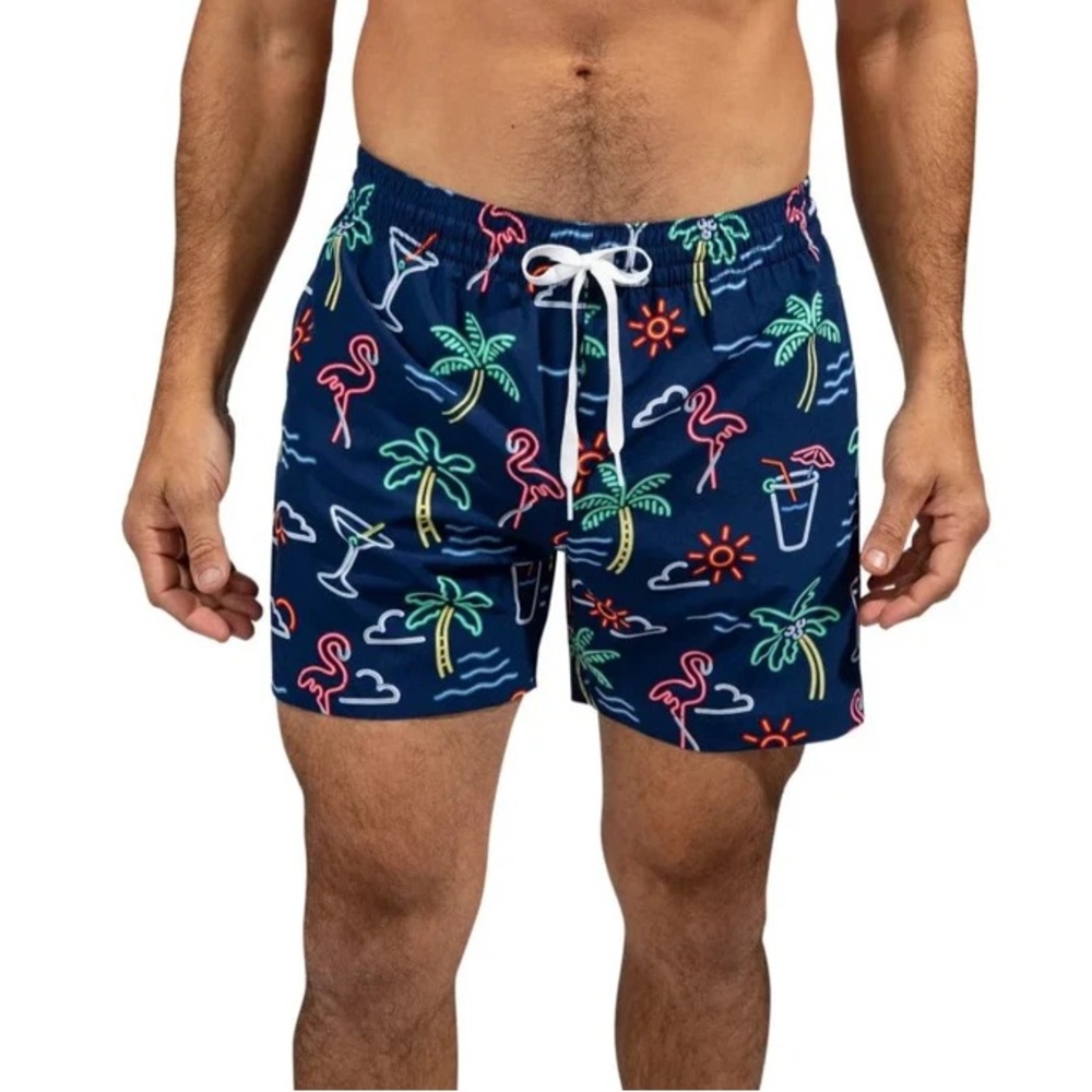 Chubbies 5” Flamingo Palm Tree Trunks Mens Medium Navy Tropical Beach Shorts